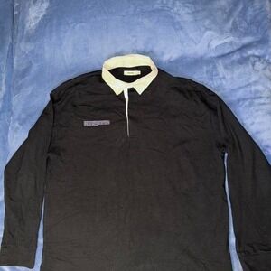 Pangaia black long sleeve rugby shirt with white collar and buttons men Size L